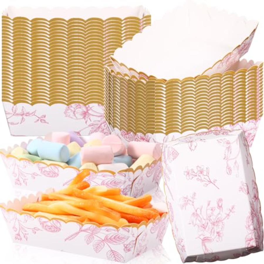 Food Packed Snacks - 48 Pack Pink Floral Plates Paper
