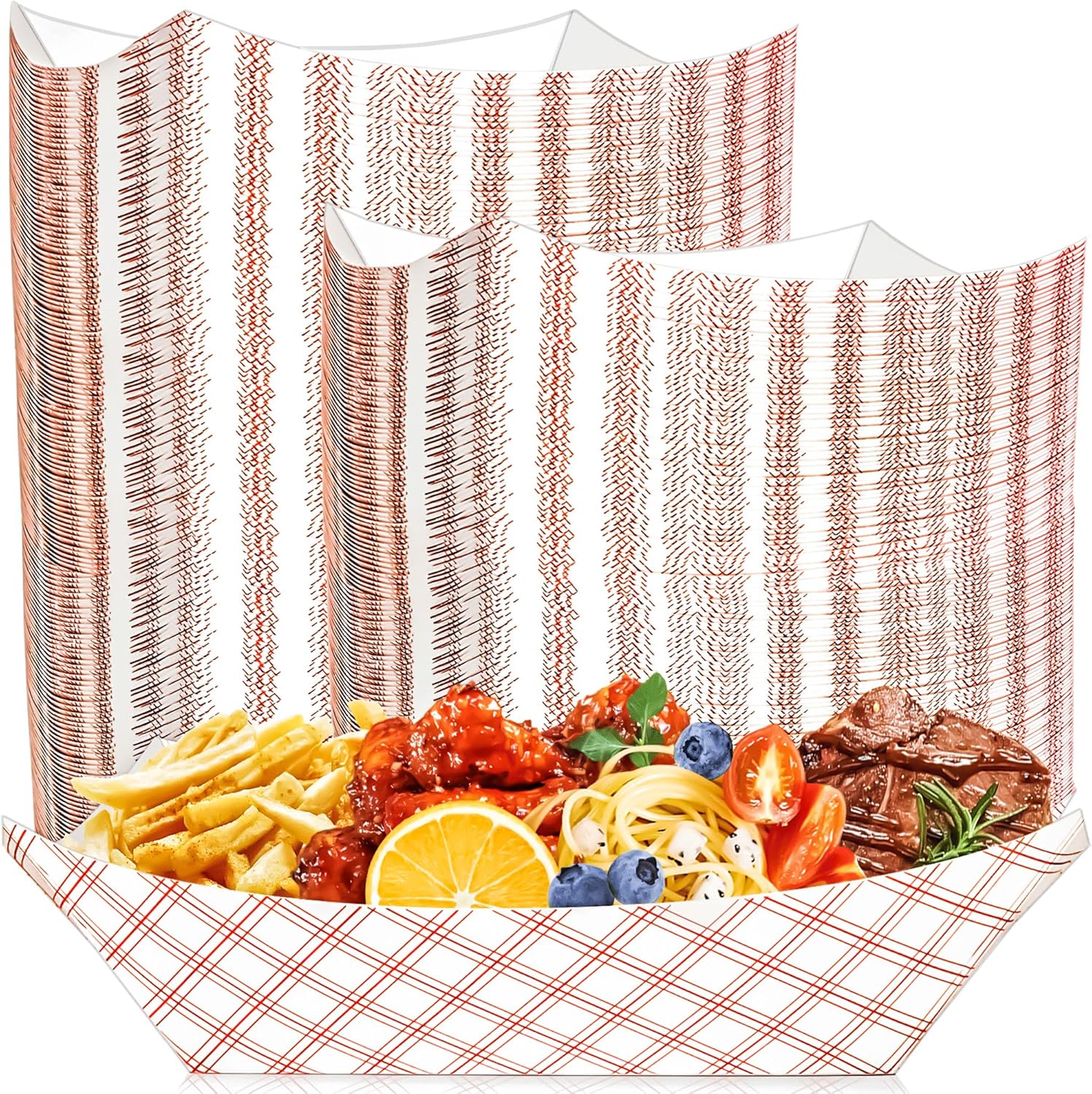 Food Packed Snacks - 100 Pack Checkered Paper Food Boat