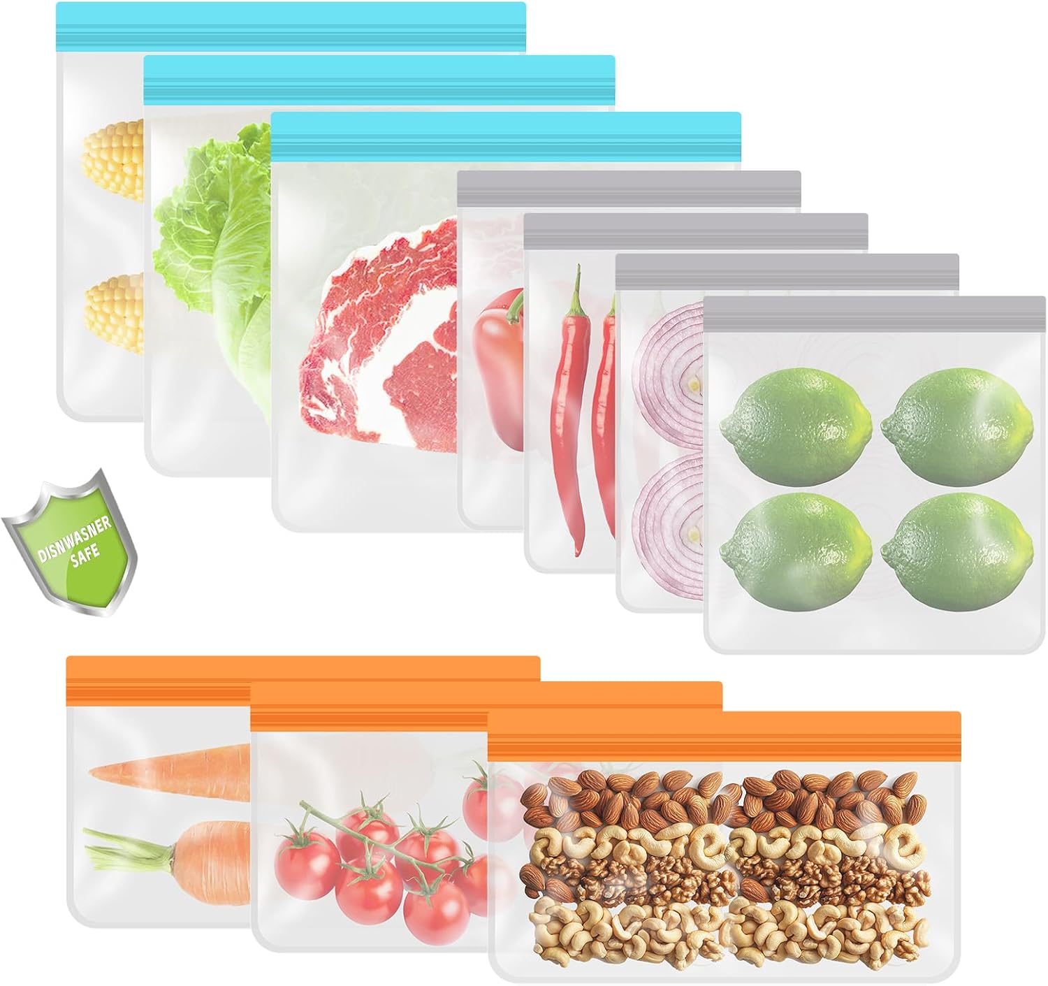 Food Snacks Images - 10-Pack Reusable Freezer Bags, BPA-Free Food