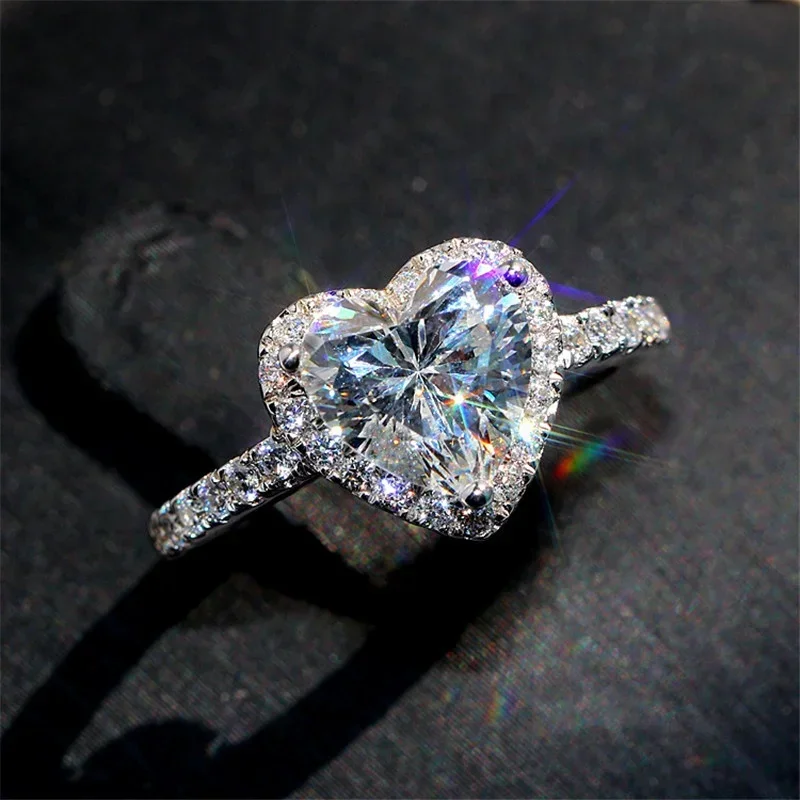 Korean Food Snacks - Luxury Silver Color Heart Ring for