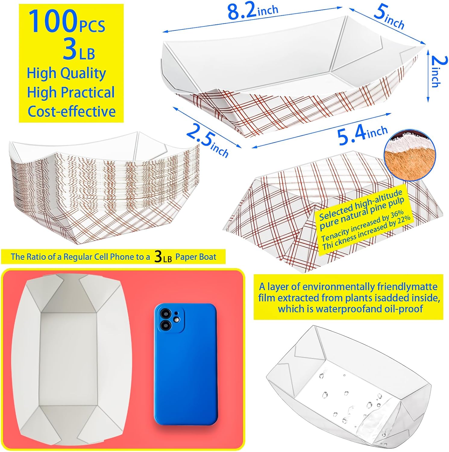 100 Pack Checkered Paper Food  - Food Packed Snacks reseña y precio